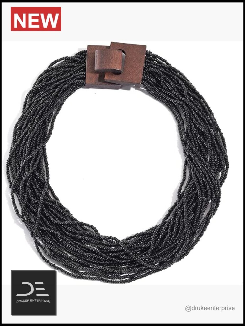 Boho Chunky Beaded Strand Necklace with Buckle Clasp